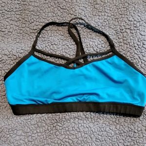 Blue crisscross sports bra